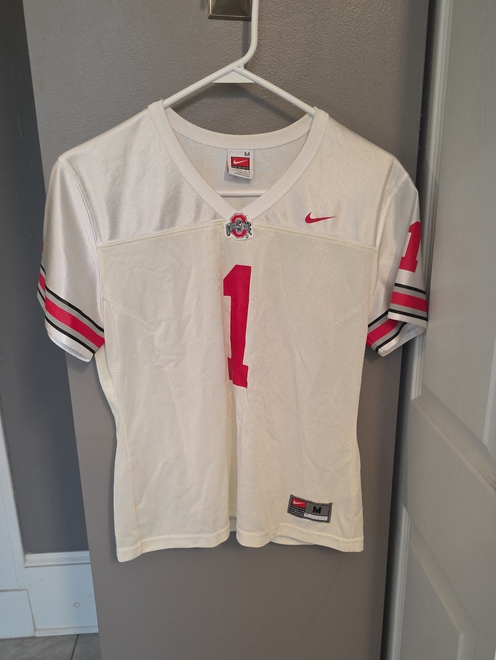 Nike White and Scarlet Ohio State Football Jersey No. 1